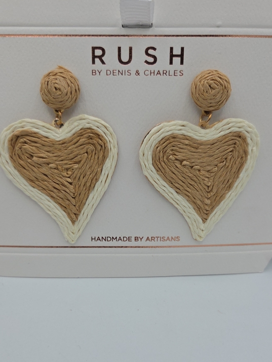 Rush By Denis & Charles Jewelry - 5 for $25! RUSH by Denis & Charles Heart Raffia Drop Earrings — Tan & Cream